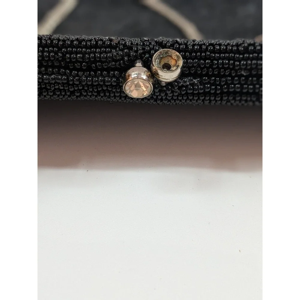 Vtg Richere Black Beaded Evening Purse Hand Made in Japan Rhinestone Clasp